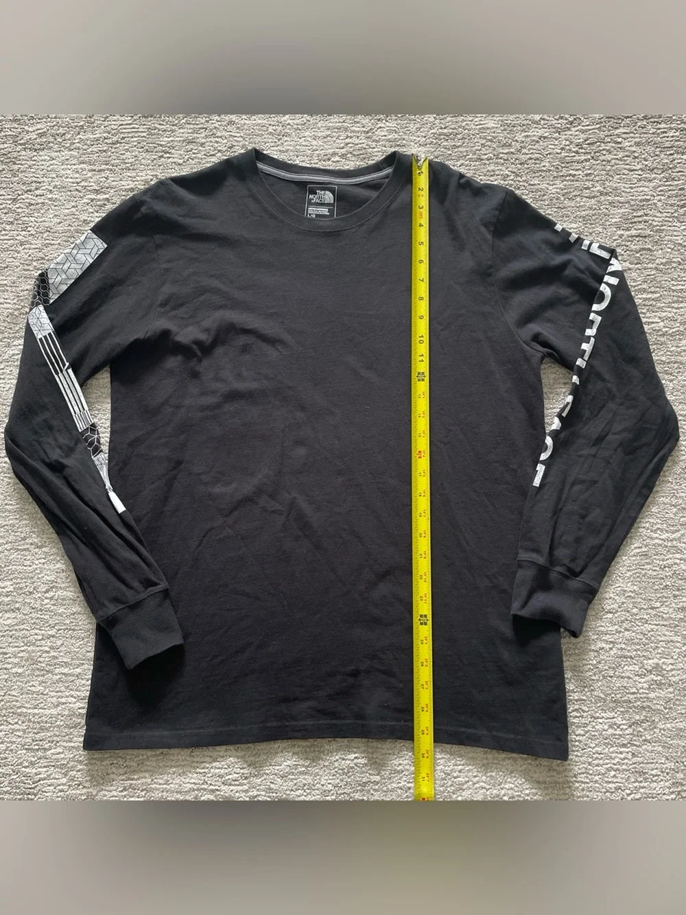 The North Face Mens Black Long Sleeve T-Shirt Graphic Sleeve Print Size Large